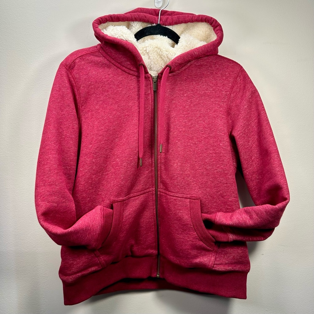 L.L. Bean Women's 1912 Sweatshirt, Sherpa Lined Hoodie, Cranberry Medium Petite - Picture 6 of 16
